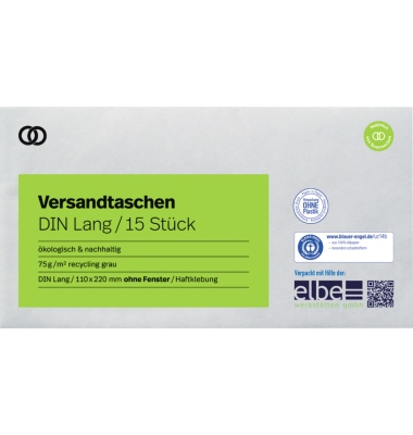 Briefumschlag oeco 2969, Din Lang, ohne Fenster, haftklebend, 75g, grau