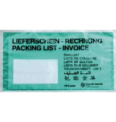 Lieferscheintaschen 161384400 Din Lang "LIEFERSCHEIN - RECHNUNG" haftklebend 