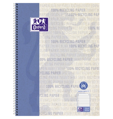 Collegeblock 400159370 Recycling, Lineatur 21 / liniert mit Rand innen, A4+, 90g, blau, 80 Blatt