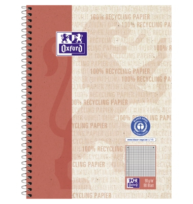 Collegeblock 400159373 Recycling, kariert / kariert Rand links, A5+, 90g, rot, 80 Blatt