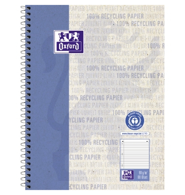 Collegeblock 400159376 Recycling, Lineatur 21 / liniert mit Rand innen, A5+, 90g, blau, 80 Blatt