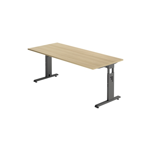 4032062190388 - Schreibtisch O-Serie VOS19 E G manuell höhenverstellbar 65-85cm (H) 180x80cm (BxT) rechteckig eiche   graphit 4032062190388