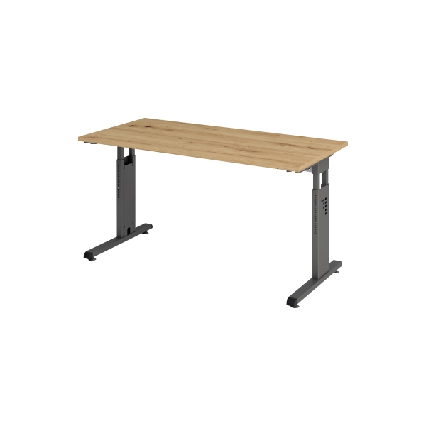 4032062190654 - Schreibtisch O-Serie mini VOS614 R G manuell höhenverstellbar 65-85cm (H) 140x672cm (BxT) rechteckig eiche   graphit 403206