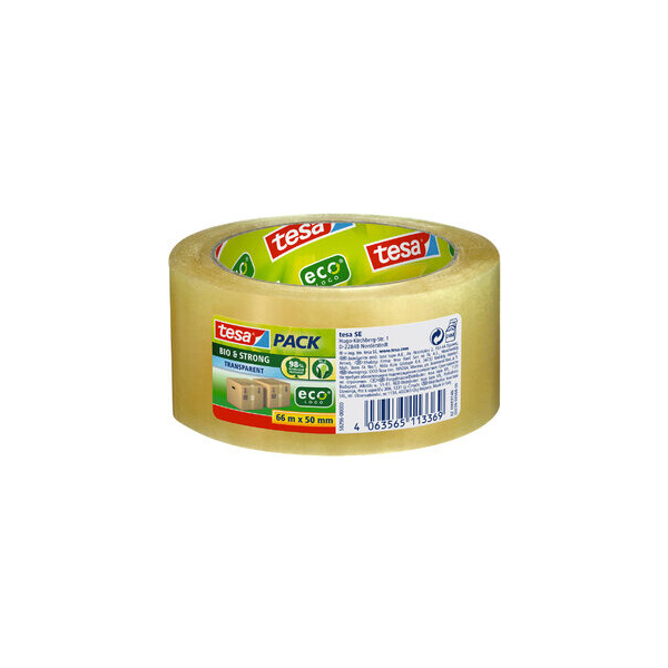 4063565113369 - tesa® Packband Bio & Strong robust reißfest lösungsmittelfrei Naturkautschuk 1 Rolle mit L 66 m x B 50 mm transparent