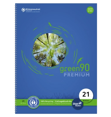 Collegeblock 040835021 Green, Baum, Lineatur 21 / liniert mit Rand innen, A4, 90g, blau, 80 Blatt