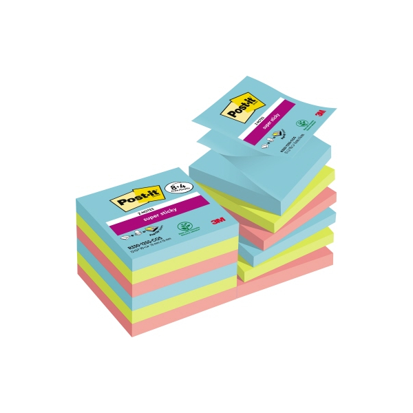 4054596927230 - Post-it Cosmic Collection Super Sticky Z-Notes Haftnotizen 76 x 76 mm Blau Grün Pink Rechteckig Blanko Vorteilspackung 8 + 4 Gratis