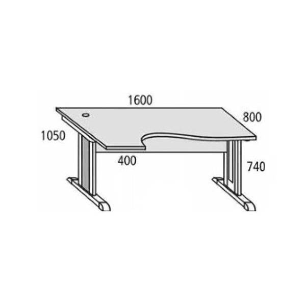 4251635621153 - Schreibtisch 207881 74cm (H) 1600mmx1050mm (BxT) Freiform buche   Alusilber RAL 9006 4251635621153 DESKIN