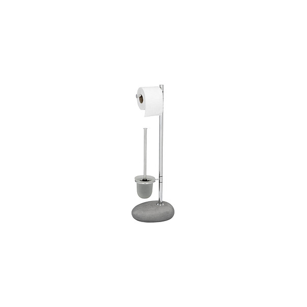 4008838119495 - Stand WC-Garnitur Pebble Stone Grey Grau Stahl chrom Polyresin grau Glas satiniert - grau - Wenko