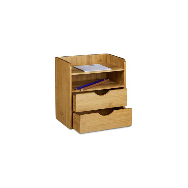 4052025203238 - Relaxdays - Schreibtisch-Organizer 2 Ablagen 2 Schubladen hbt 21 x 20 x 13cm Briefablage fürs Büro Bambus natur