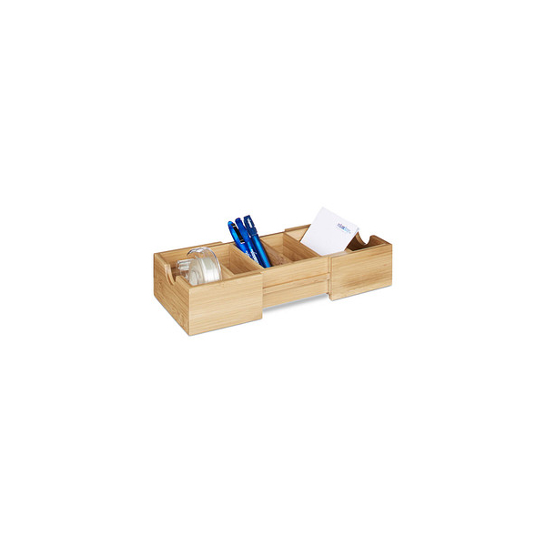 4052025203344 - Karteikasten DIN-A8 Bambus Visitenkarten Organizer zum Ausziehen h x b x t ca 55 x 13 x 30 cm natur - Relaxdays