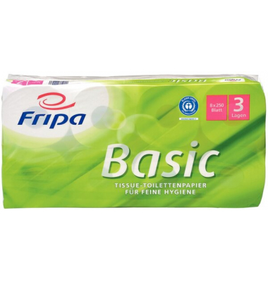 Toilettenpapier Basic 1510820, 3-lagig, weiß, 250 Blatt / Rolle,