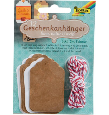 Geschenkanhänger NATUR&WEISS, lang in zwei Größen, inkl. 2m Schnurr