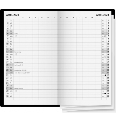 Taschenkalender 5036030955, farbig sortiert, 1 Monat / 2 Seiten, 8,7x15,3cm, 2025