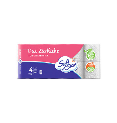 Toilettenpapier Das Zärtliche 2693075, 4-lagig, weiß, 180 Blatt,