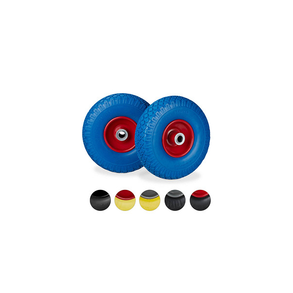 4052025932473 - 2x Sackkarrenrad pannensichere Vollgummireifen 300-4 Stahlfelge 20 mm Achse 100kg 260 x 85 mm blau-rot - Relaxdays