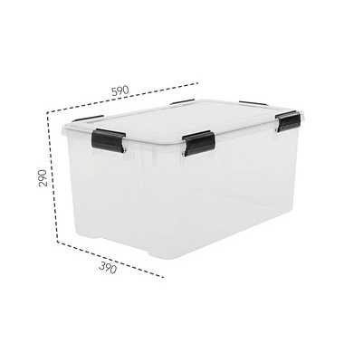 Aufbewahrungsbox Water Proof 6165, außen 39x59x29cm, Polypropylen transparent/schwarz