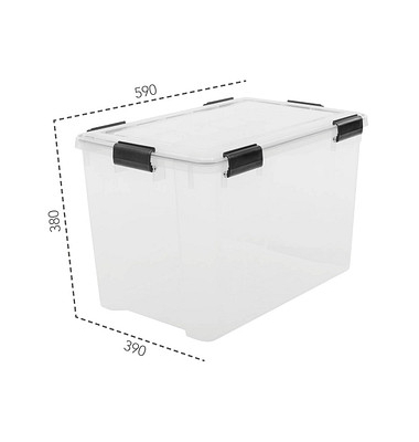 Aufbewahrungsbox Water Proof 6166, außen 39x59x38cm, Polypropylen transparent/schwarz