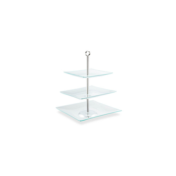 4052025320805 - Etagere 3-stöckig eckig Cupcakes Kekse Snacks Obst Glas Edelstahl Servierständer transparent silber - Relaxdays