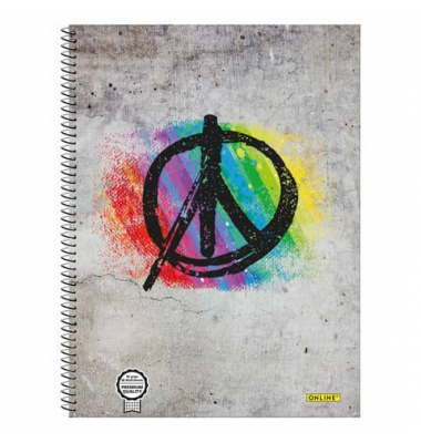 Collegeblock 07929/9 Peace, Peace, kariert / kariert, A4, 90g, grau, 80 Blatt