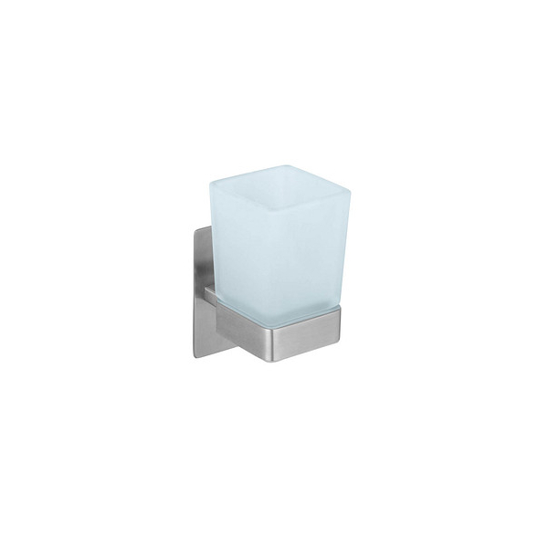 4008838382325 - Turbo-Loc® Zahnputzbecher Genova Matt Abnehmbarer Becher aus satiniertem Glas Silber matt Edelstahl rostfrei matt Glas satiniert - silber matt