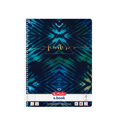 Collegeblock 50044153 x.book Fearless, New Batik Fearless, Lineatur 28 / kariert mit Rand innen/außen, A4, 70g, blau, 80 Blatt