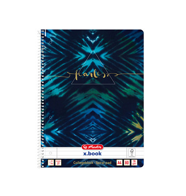 Collegeblock 50044160 x.book Fearless, New Batik Fearless, Lineatur 27 / liniert mit Rand innen/außen, A4, 70g, blau, 80 Blatt