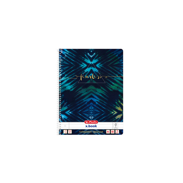 4008110365251 - Collegeblock 50044160 xbook Fearless New Batik Fearless Lineatur 27   liniert mit Rand innen außen A4 70g blau 80 Blatt 4