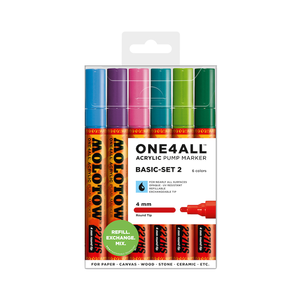 4250397614373 - Acrylmarker ONE4ALL ACRYLIC 227HS 6er Etui 4mm Basic Set 2 4250397614373 Molotow