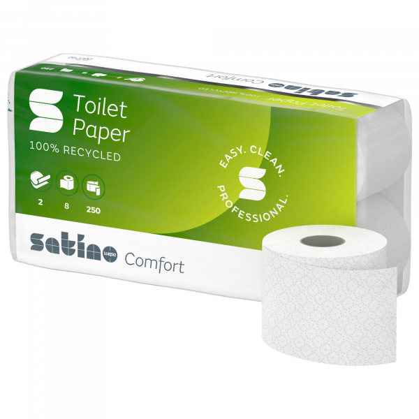 4000735089109 - Satino comfort Toilettenpapier hochweiß 94 x 11 cm MT1 2-lagiges Klopapier aus 100% Recycling-Material 1 Packung = 8 Rollen à 250 Blatt