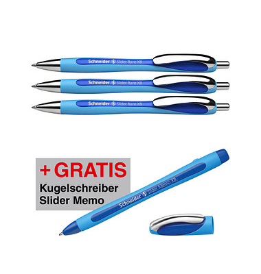 Kugelschreiber Slider Rave blau Schreibfarbe blau + GRATIS Schneider Kugelschreiber Slider Memo XB