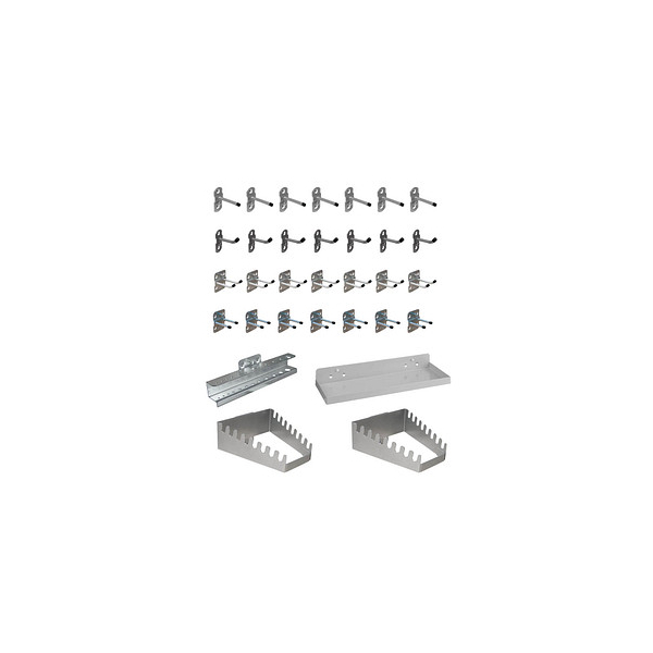 4050049232371 - Werkzeughalter Set ADB 32-teilig für Lochwände mit 4-Kantlochung 10 x 10 mm & Lochabstand 38 mm Stahl pulverbeschichtet weißaluminium RAL 9006