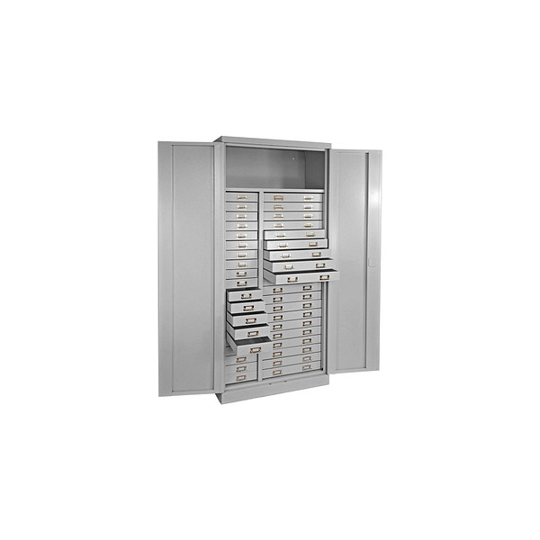 4050049406505 - Schubladenschrank 40 Schubladen 1 Ablageboden 2-Punkt-Verriegelung Stahlausführung H 1790 x B 800 x T 410 mm lichtgrau RAL 7035