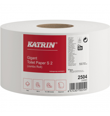 Toilettenpapier Gigant Toilet Paper S2 Jumbo 2504, 2-lagig, weiß, 600 Blatt / Rolle,