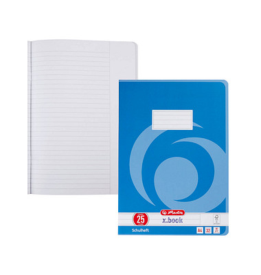 Schulheft 340257 x.book, Lineatur 25 / liniert mit weißem Rand, A4, 80g, blau, 32 Blatt / 64 Seiten