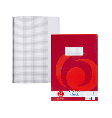 Schulheft 340265 x.book, Lineatur 26 / kariert mit weißem Rand, A4, 80g, rot, 32 Blatt / 64 Seiten