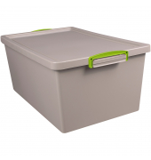 Aufbewahrungsbox Recycling Economie 62-NST-RDG, 62 Liter mit Deckel, außen 695x440x287mm, Polypropylen, 100 % recycelt taubengra