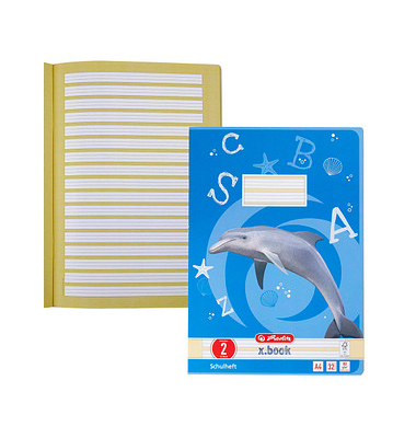 Schulheft 10767267 x.book, Lineatur 2 / Schreiblern-Lineatur, A4, 80g, blau, 32 Blatt / 64 Seiten