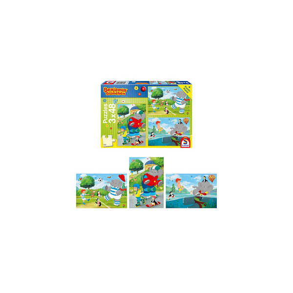 4001504564018 - Benjamin Blümchen Sport und Spiel mit Törööö! Puzzle 3 x 48 Teile 4001504564018 Schmidt