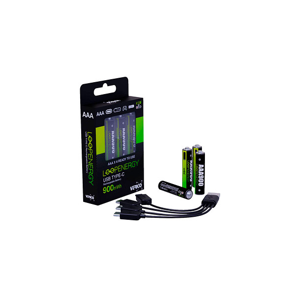 4713095608919 - 4 Akkus mit Ladegerät LoopEnergy AAA900 Micro AAA 600 mAh 4713095608919 4 Stück