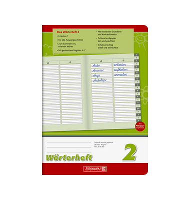 Wörterheft 10-45997, Lineatur 2 / Schreiblern-Lineatur, A5, 90g, grün/rot, 16 Blatt / 32 Seiten