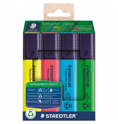 Textmarker Textsurfer classic 364 R, 364 RC4, Etui, 4-farbig sortiert, 1-5mm Keilspitze