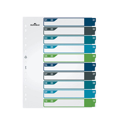 DURABLE Ordnerregister Überbreite 1-10 farbig 10-teilig, 1 Satz