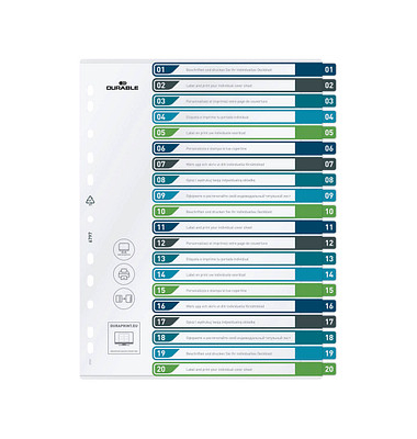 DURABLE Ordnerregister Überbreite 1-20 farbig 20-teilig, 1 Satz