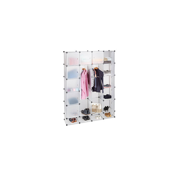 4052025955984 - Relaxdays - Kleiderschrank Stecksystem aus Kunststoff 18 Fächer mit Tür großer Garderobenschrank 145x200 cm transparent