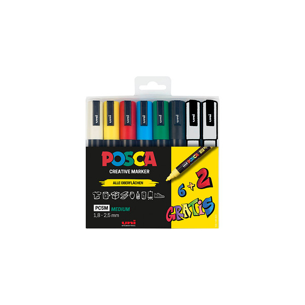 4005401868262 - uni-ball Acrylstifte UNI Marker POSCA PC-5M 6+2 Set 18 - 25 mm Mehrfarbig