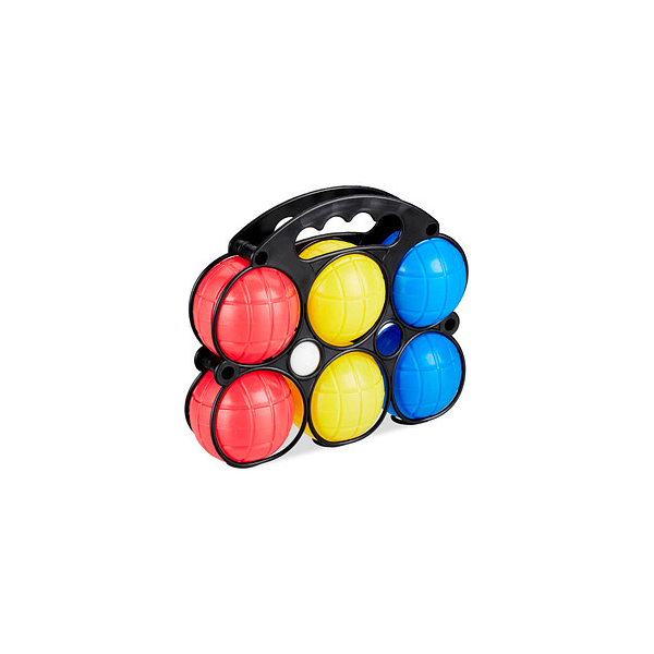 4052025235178 - Relaxdays Boccia Spiel 6 Petanque Kugeln in 3 Farben Kunststoff mit Zielkugel & Tragekorb Boule Set für Kinder bunt