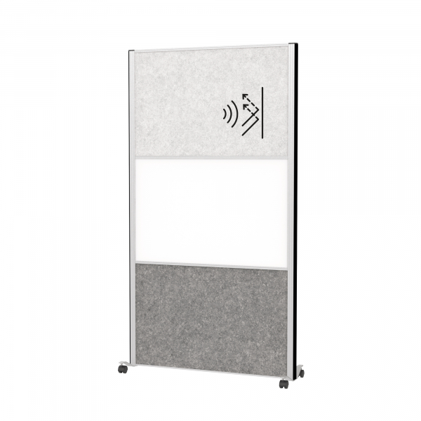 4002390090087 - MAUL Stellwandsystem MAULconnecto 1x Akustikvlies hell 1x Akustikvlies dunkel 1x Whiteboard Klettverbindung auf Rollen H 1800 x B 1000 mm silber