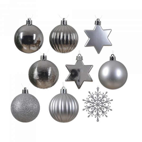 8720194244357 - DECORIS Weihnachtskugeln Mix 023922 bruchfest silber 40St 8720194244357 40 Stück