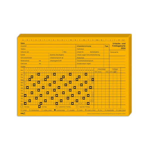 4002871290685 - Urlaubs- und Fehltagekarte 2024 A5 quer grafische Darstellung gelb 4002871290685 10 Stück