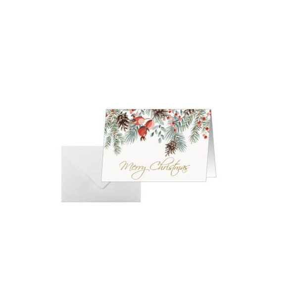 4004360786464 - Weihnachtsmotiv-Karte Red berries and pine cones A6 (A5) 250g m² 25 Stück Weißkarton Inkjet- & Laserdrucker